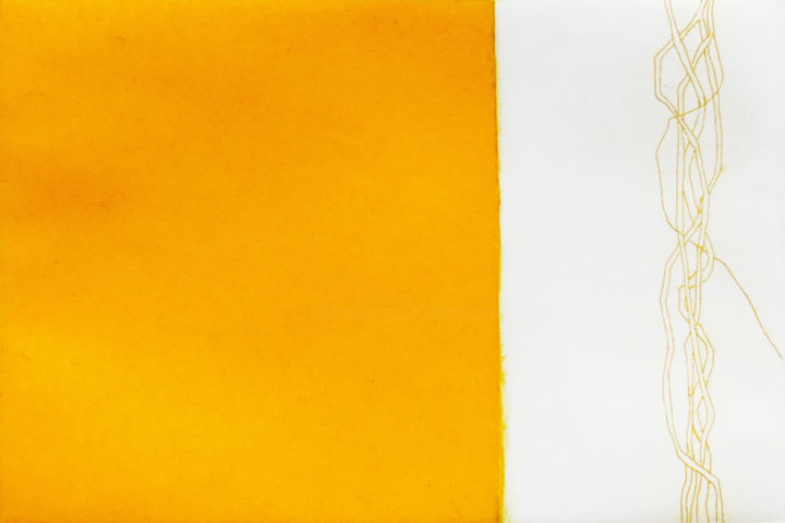 Gravures & estampes intitulée "Chemin - jaune" par Pascale Aurignac, Œuvre d'art originale, Gravure
