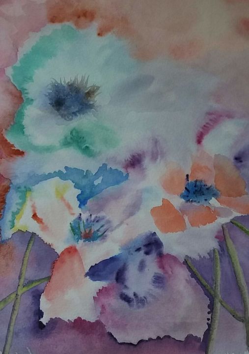 Painting titled "Bouquet aleatoire #…" by Pascale Coutoux, Original Artwork, Watercolor