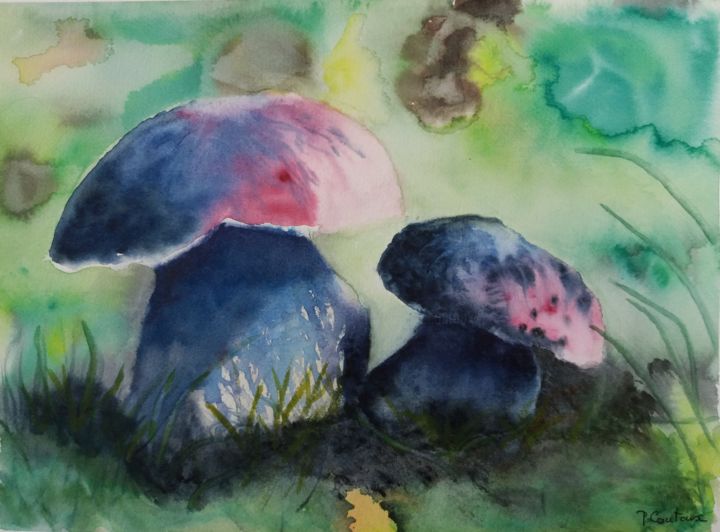 Peinture intitulée "champignons" par Pascale Coutoux, Œuvre d'art originale, Aquarelle