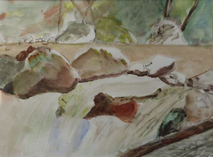 Peinture intitulée "cascade et torrent…" par Pascale Coutoux, Œuvre d'art originale, Aquarelle