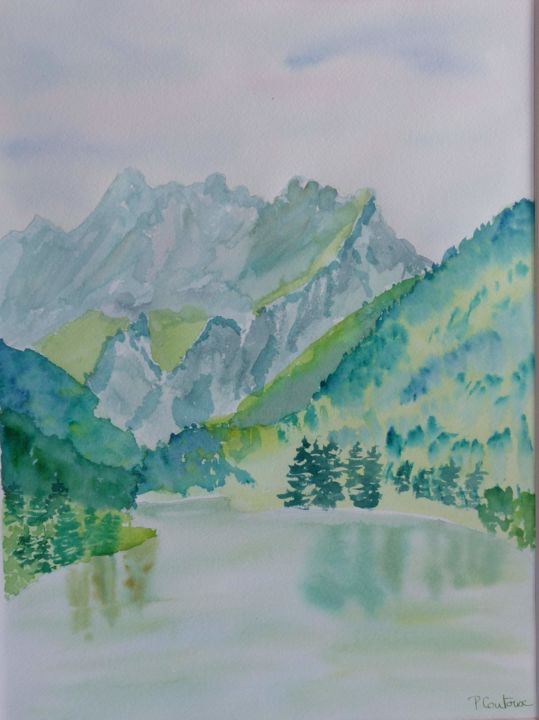 Peinture intitulée "Lac Vallon et Roc d…" par Pascale Coutoux, Œuvre d'art originale, Aquarelle