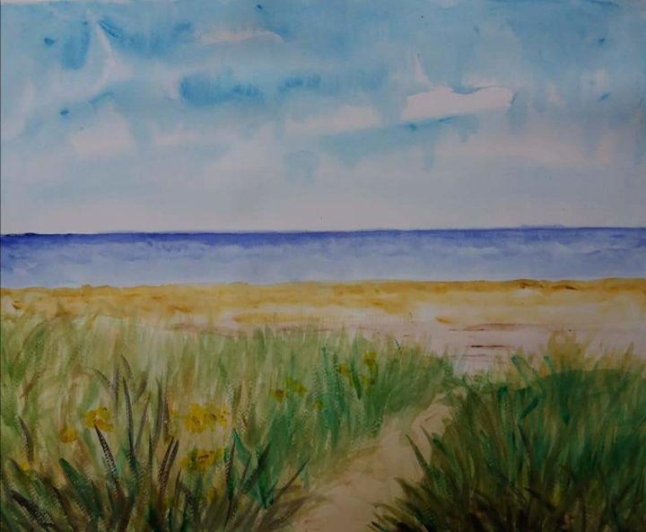 Painting titled "vue sur mer" by Pascale Coutoux, Original Artwork, Watercolor