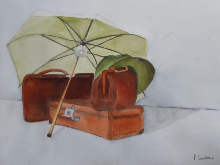 Painting titled "Nostalgie" by Pascale Coutoux, Original Artwork, Watercolor