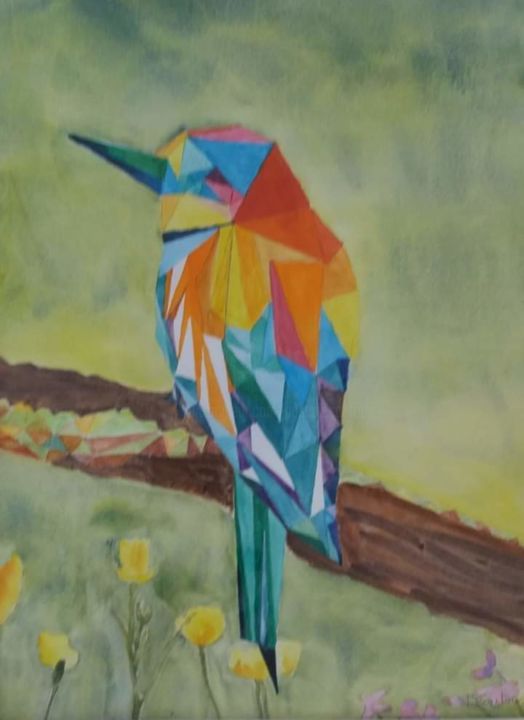Peinture intitulée "oiseau multicolore" par Pascale Coutoux, Œuvre d'art originale, Aquarelle