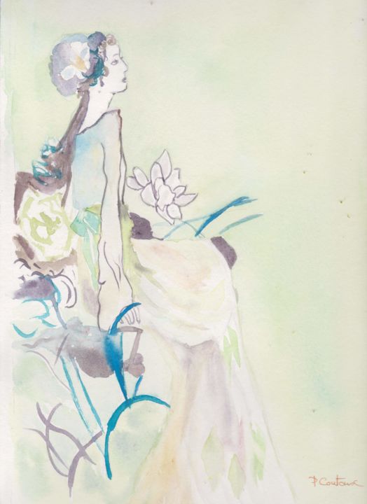 绘画 标题为“Princesse en fauteu…” 由Pascale Coutoux, 原创艺术品, 水彩