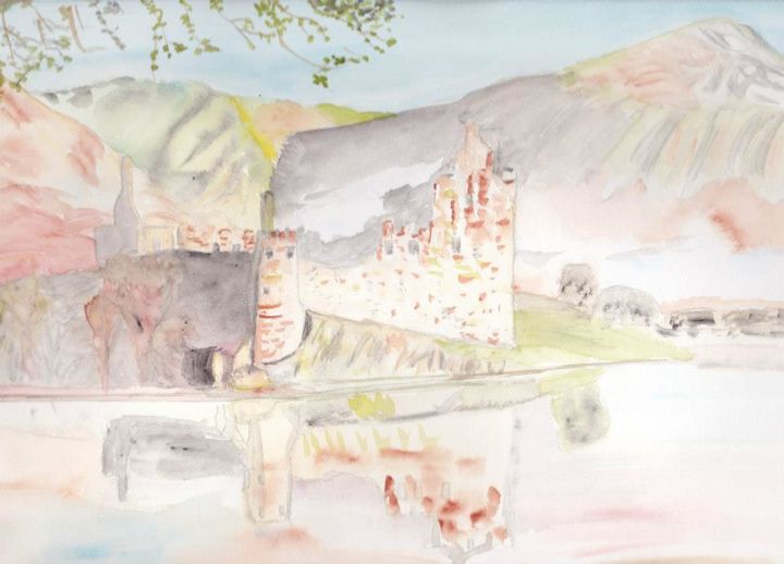 "château en Ecosse" başlıklı Tablo Pascale Coutoux tarafından, Orijinal sanat, Suluboya
