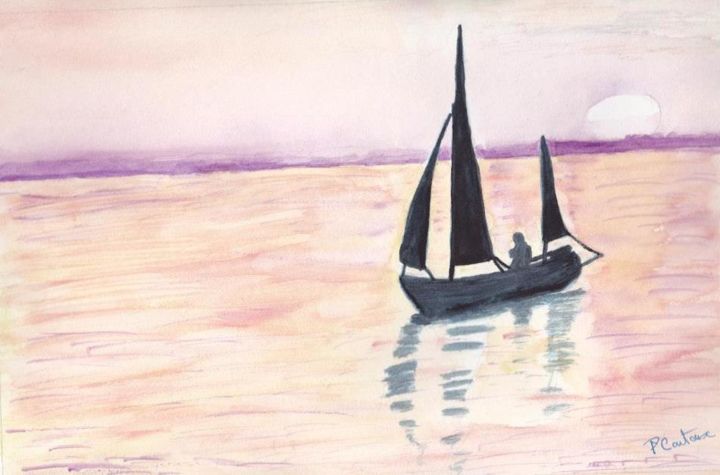 Peinture intitulée "coucher de soleil s…" par Pascale Coutoux, Œuvre d'art originale, Aquarelle