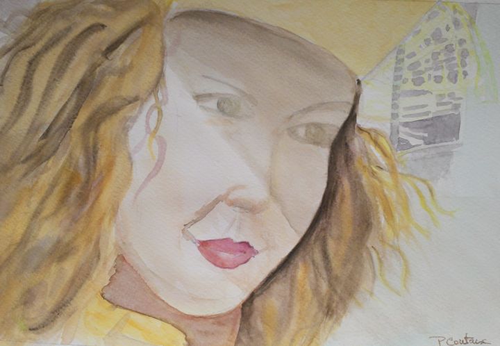 绘画 标题为“femme au chapeau ja…” 由Pascale Coutoux, 原创艺术品, 水彩