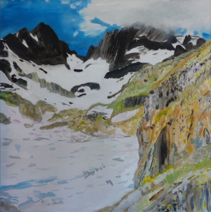 Painting titled "Le lac blanc" by Pascale Coutoux, Original Artwork, Oil