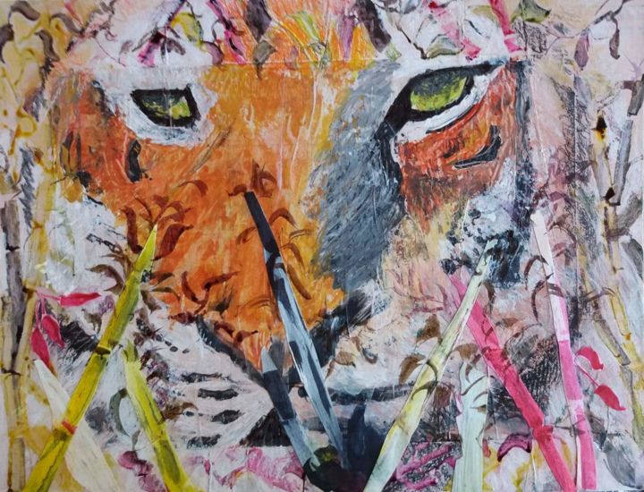 Peinture intitulée "mon ami le tigre" par Pascale Coutoux, Œuvre d'art originale, Acrylique