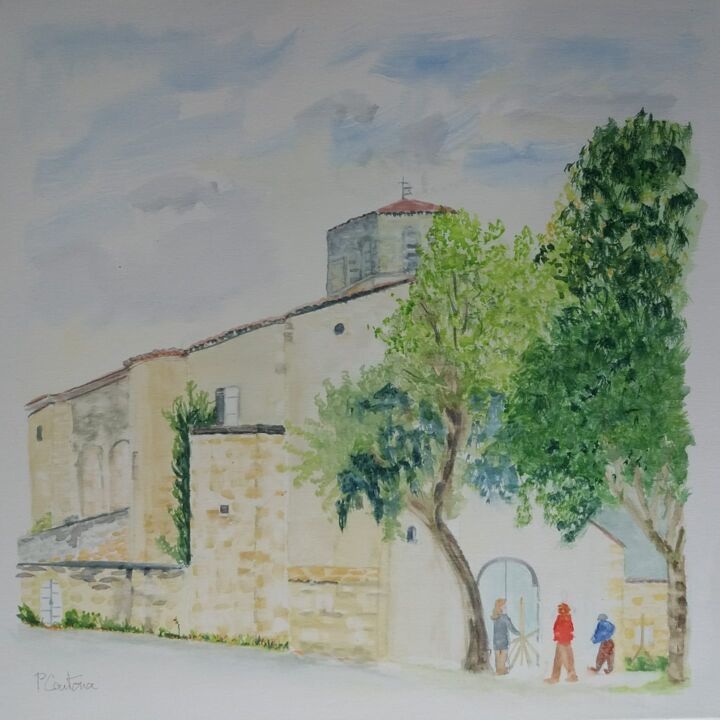 Peinture intitulée "Place de village à…" par Pascale Coutoux, Œuvre d'art originale, Aquarelle