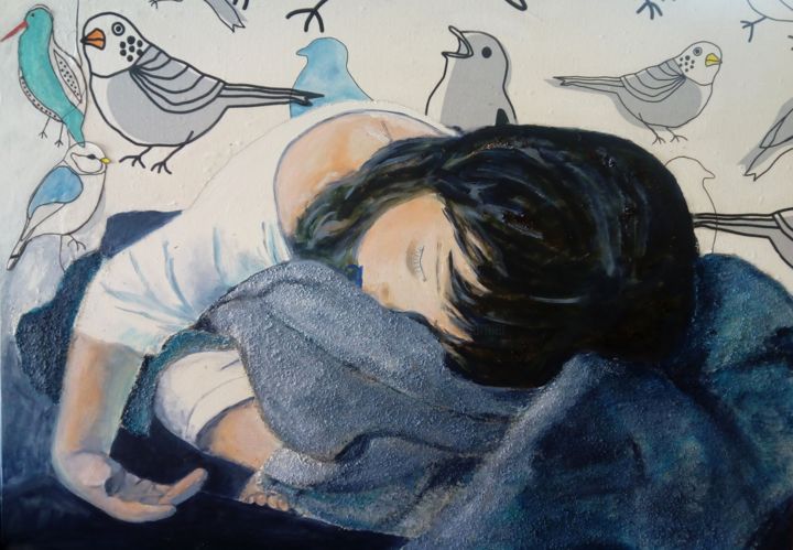 Peinture intitulée "Anouk endormie 3" par Pascale Garnier, Œuvre d'art originale