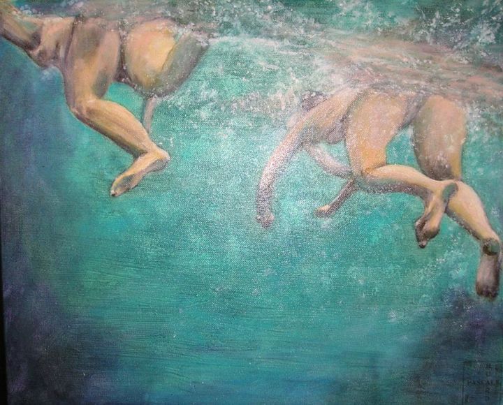 Painting titled "Dans l'eau" by Pascale Garnier, Original Artwork