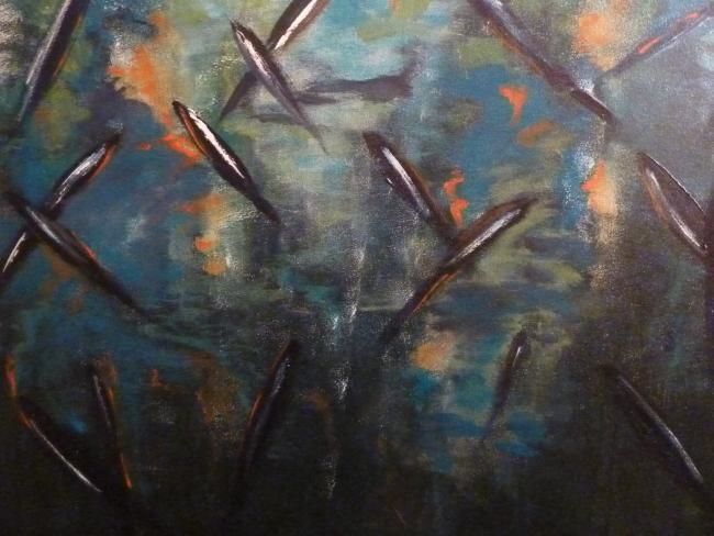 Painting titled "blue fish 3" by Pascale Gonzales, Original Artwork