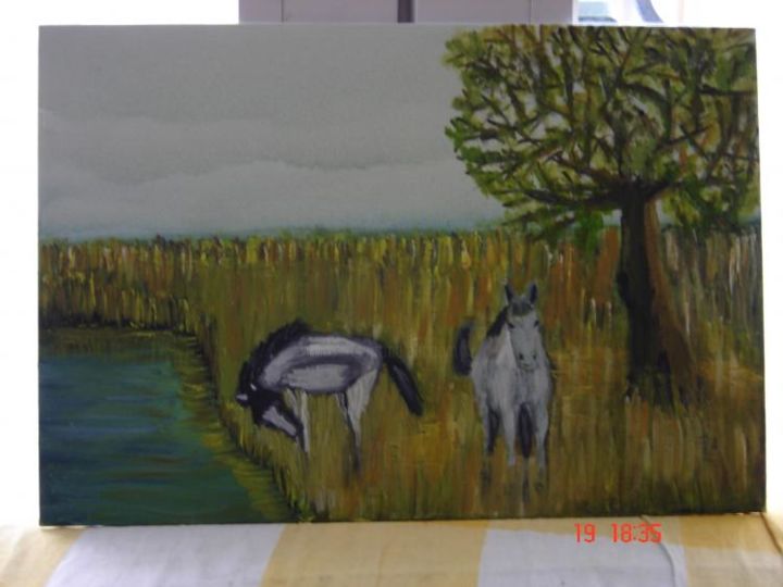 Pintura intitulada "camargue" por Pascale Kleinberg, Obras de arte originais, Óleo