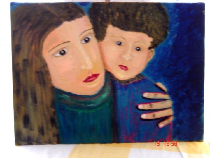 Peinture intitulée "La mère et l'enfant." par Pascale Kleinberg, Œuvre d'art originale, Huile
