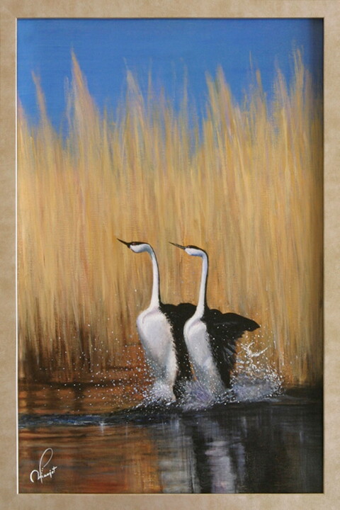 Painting titled "Dance in the Reeds" by Pascale Manjot (Pascalina), Original Artwork, Oil Mounted on Wood Stretcher frame