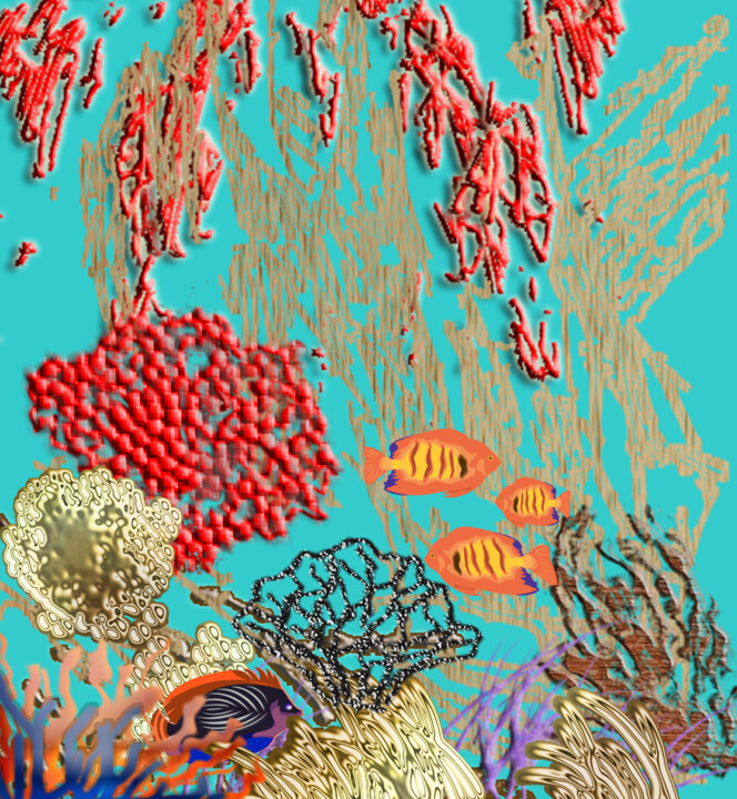 Цифровое искусство под названием "Coral 5" - Pascale Manjot (Pascalina), Подлинное произведение искусства, 2D Цифровая Работа