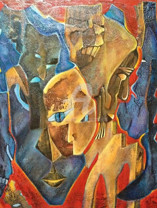 Painting titled "Regards indécis." by Pascal Jourd'Heuil, Original Artwork, Acrylic Mounted on Wood Panel