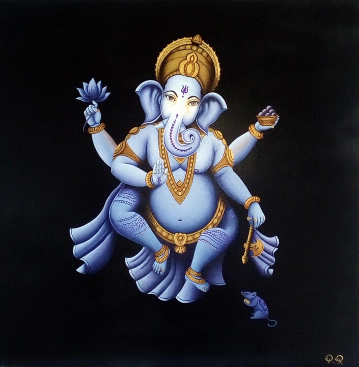 Painting titled "Ganesh." by Pascale Renault, Original Artwork, Acrylic