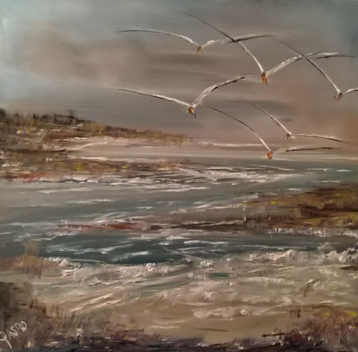 Painting titled "retourner a la mer" by Pascal Pasro, Original Artwork, Oil