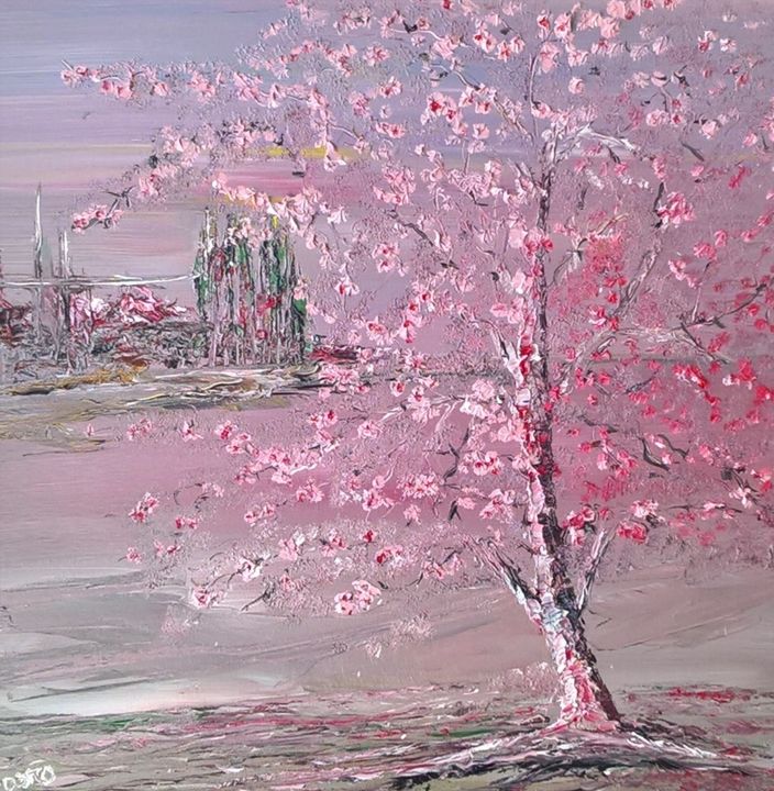Peinture intitulée "cerisier japonais" par Pascal Pasro, Œuvre d'art originale, Huile