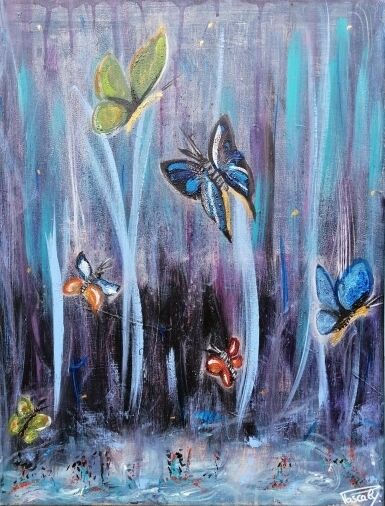 Картина под названием "Les papillons" - Pascaly, Подлинное произведение искусства, Акрил