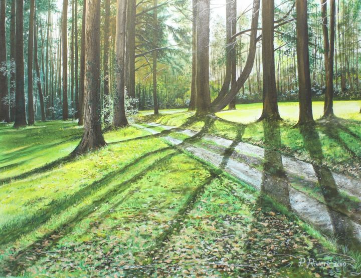 Картина под названием "Dans le parc de Tré…" - Pascal Riviere, Подлинное произведение искусства, Акрил Установлен на Деревян…