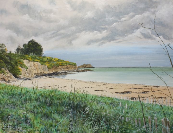 Painting titled "Plage à Belle île e…" by Pascal Riviere, Original Artwork, Acrylic