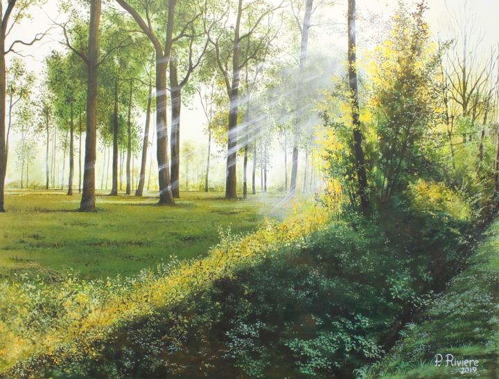 Malerei mit dem Titel "En forêt de Villefe…" von Pascal Riviere, Original-Kunstwerk, Acryl Auf Keilrahmen aus Holz montiert