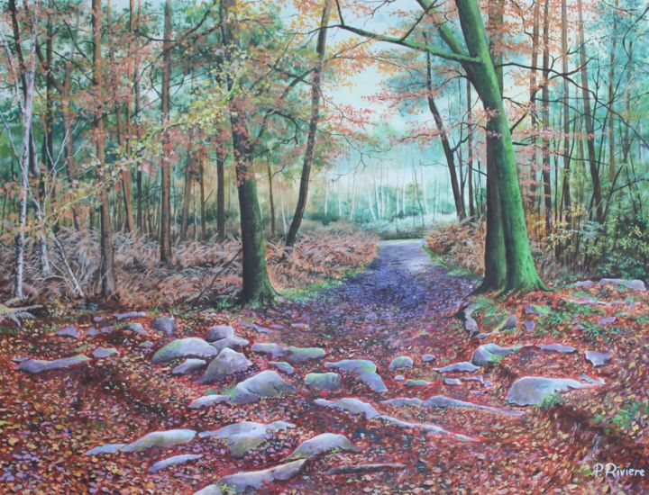 Painting titled "En Forêt de Fontain…" by Pascal Riviere, Original Artwork, Acrylic Mounted on Wood Stretcher frame