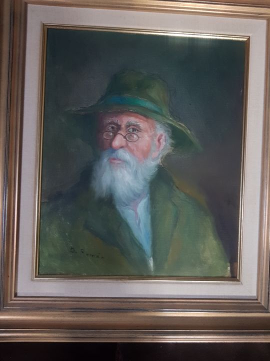 Painting titled "Abuelo con sombrero" by Ricardo Campo, Original Artwork, Oil