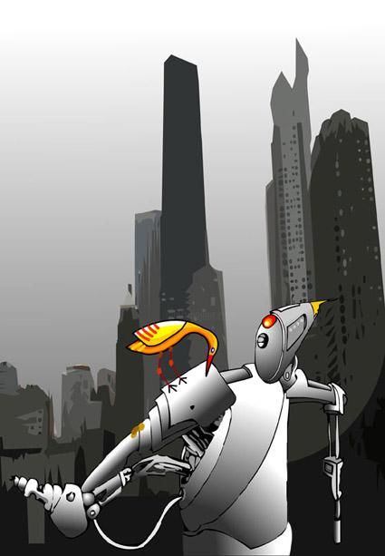 Digitale Kunst getiteld "Le lobot et l'oiseau" door Paskal, Origineel Kunstwerk