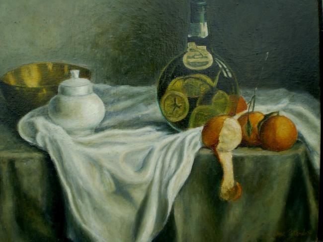 Pintura titulada "bodegón 1" por Omar Retamales, Obra de arte original, Oleo