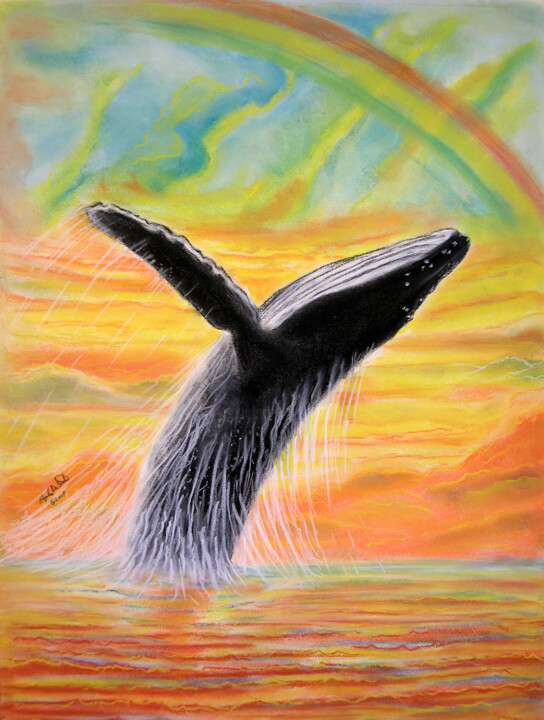 Dibujo titulada "Humpback Whale" por Pasquale Desantis, Obra de arte original, Pastel