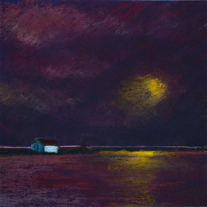 Peinture intitulée "la lune dort" par Patrice Cousin, Œuvre d'art originale, Pastel