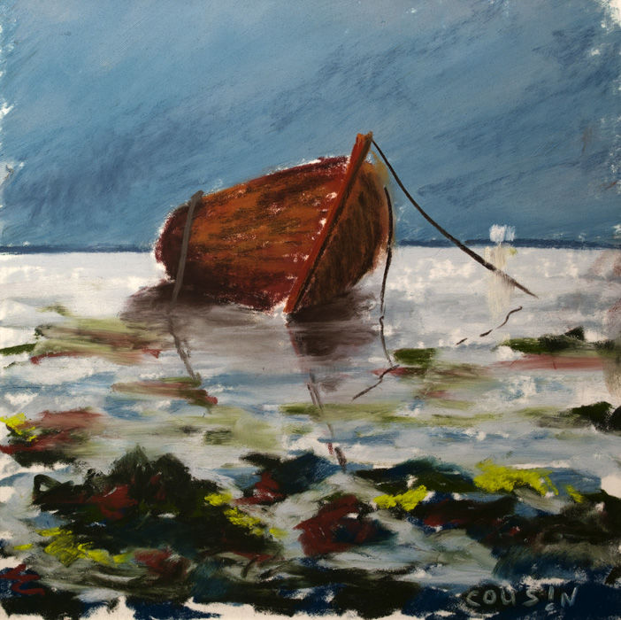Painting titled "barque" by Patrice Cousin, Original Artwork, Pastel