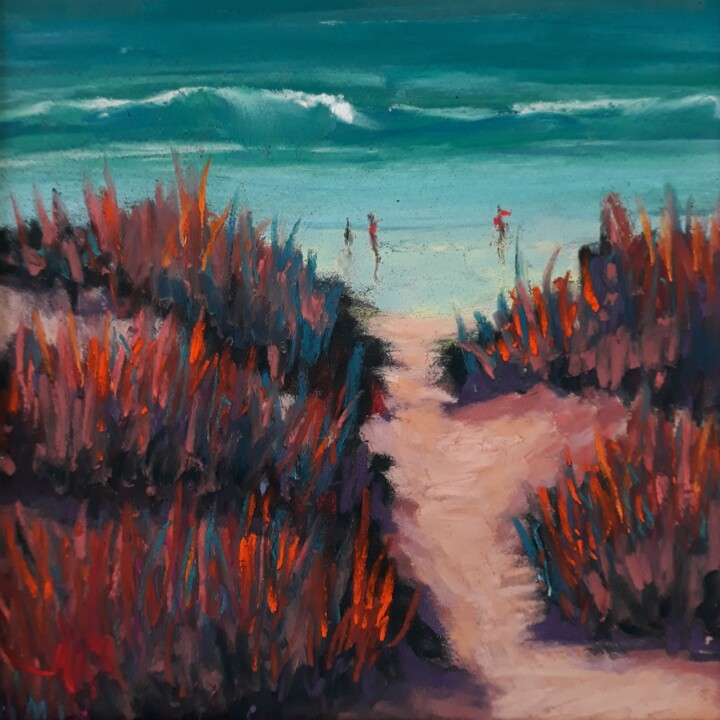 Картина под названием "Sur la plage" - Corinne Romand-Maitrepierre, Подлинное произведение искусства, Пастель Установлен на…