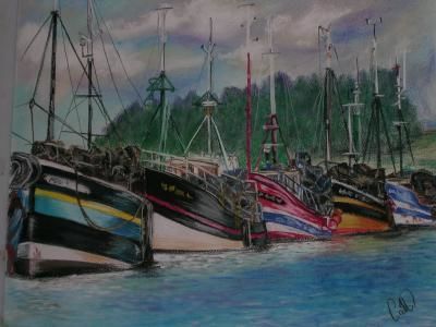 Drawing titled "les bateaux" by Catherine Lemaire, Original Artwork