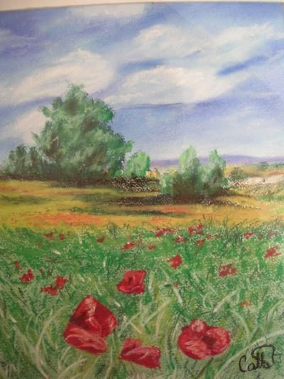 Drawing titled "les coquelicots" by Catherine Lemaire, Original Artwork