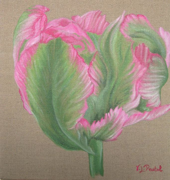 Painting titled "Tulipe Green Wave" by Pastel Créations, Original Artwork, Oil