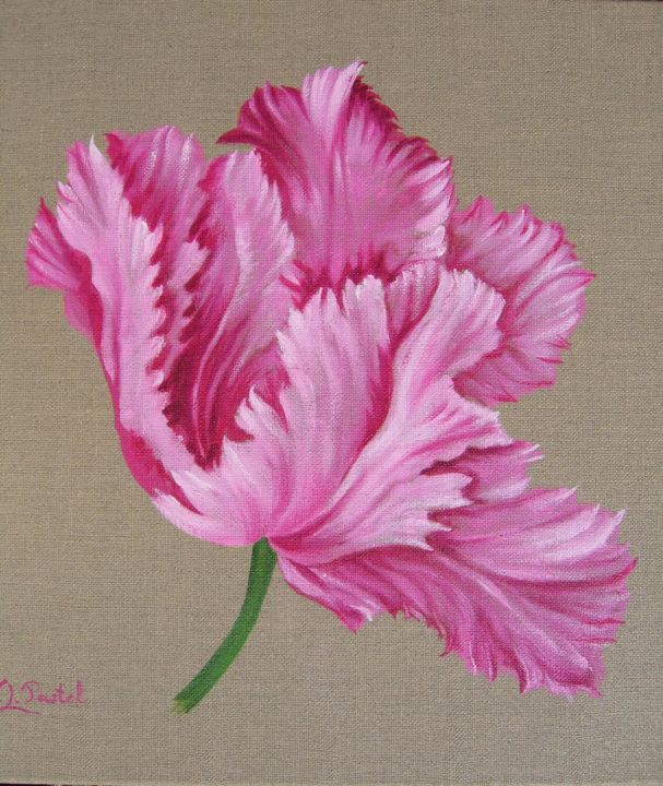 Malerei mit dem Titel "Tulipe Perroquet" von Pastel Créations, Original-Kunstwerk, Öl