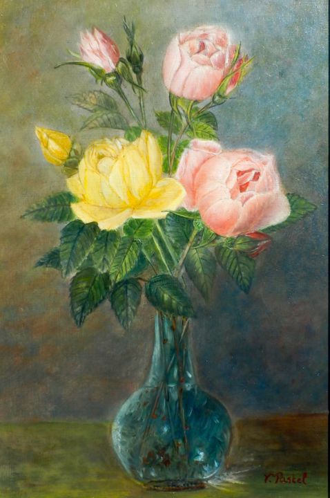 Painting titled "bouquet-de-roses-an…" by Pastel Créations, Original Artwork