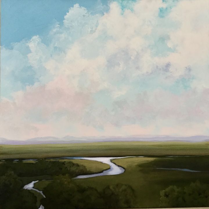 Schilderij getiteld "Winding River 30x30…" door Pam Carlson, Origineel Kunstwerk, Acryl