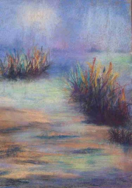 Peinture intitulée "brume sur l étang" par Jacqueline Feutren, Œuvre d'art originale