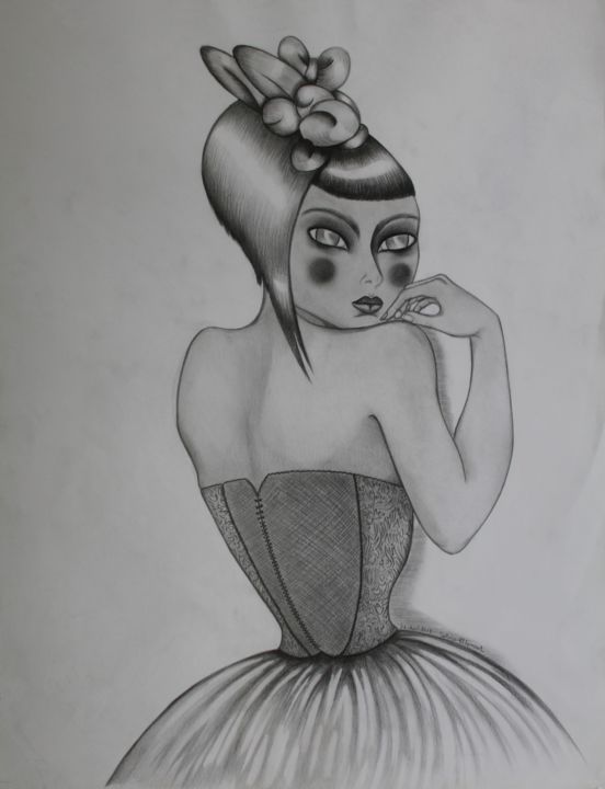 Drawing titled "mademoiselle du fut…" by Pasthete // Salima Woestyn, Original Artwork, Pencil