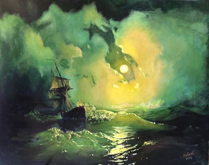Painting titled "tormenta en el mar" by Ridael Velázquez Leyva, Original Artwork, Acrylic