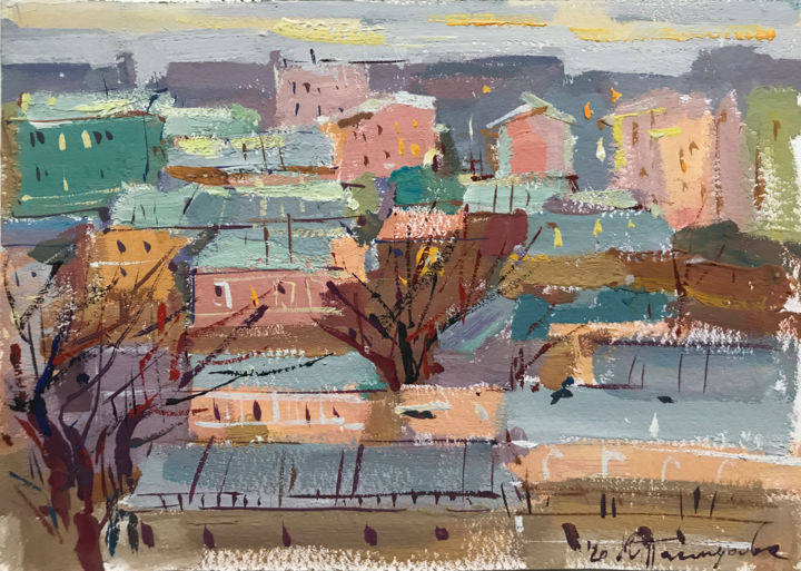 Peinture intitulée "Autumn Moscow" par Yuliia Pastukhova, Œuvre d'art originale, Gouache