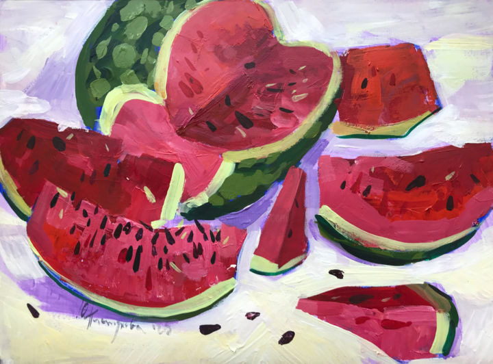 Pintura intitulada "Just watermelon" por Yuliia Pastukhova, Obras de arte originais, Acrílico