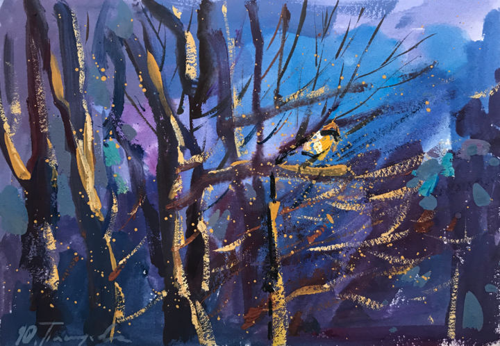 Pintura titulada "Winter night" por Yuliia Pastukhova, Obra de arte original, Gouache
